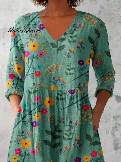 Women's Elegant Floral Pattern Cotton and Linen Top