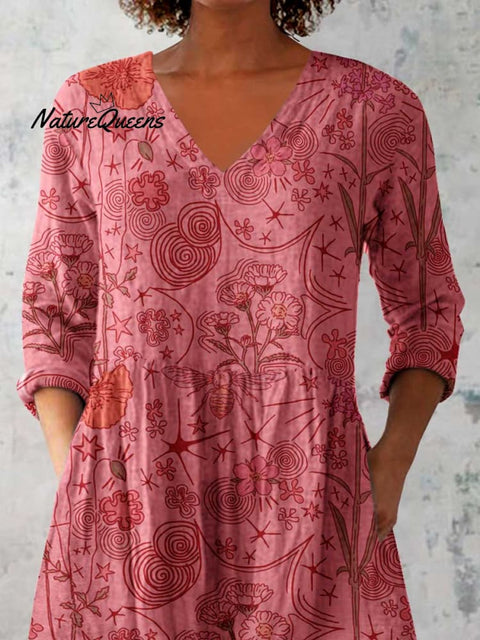 Women's Elegant Floral Pattern Cotton and Linen Top