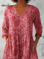 Women's Elegant Floral Pattern Cotton and Linen Top