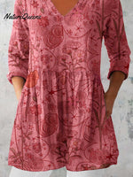 Women's Elegant Floral Pattern Cotton and Linen Top