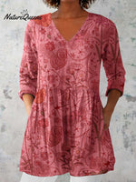 Women's Elegant Floral Pattern Cotton and Linen Top
