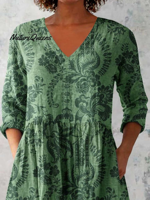 Women's Elegant Floral Pattern Cotton and Linen Top