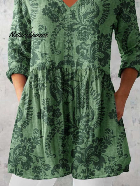 Women's Elegant Floral Pattern Cotton and Linen Top