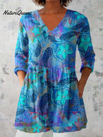 Women's Elegant Floral Pattern Cotton and Linen Top