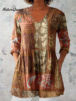 Women's Artistic Geometric Pattern Cotton and Linen Top