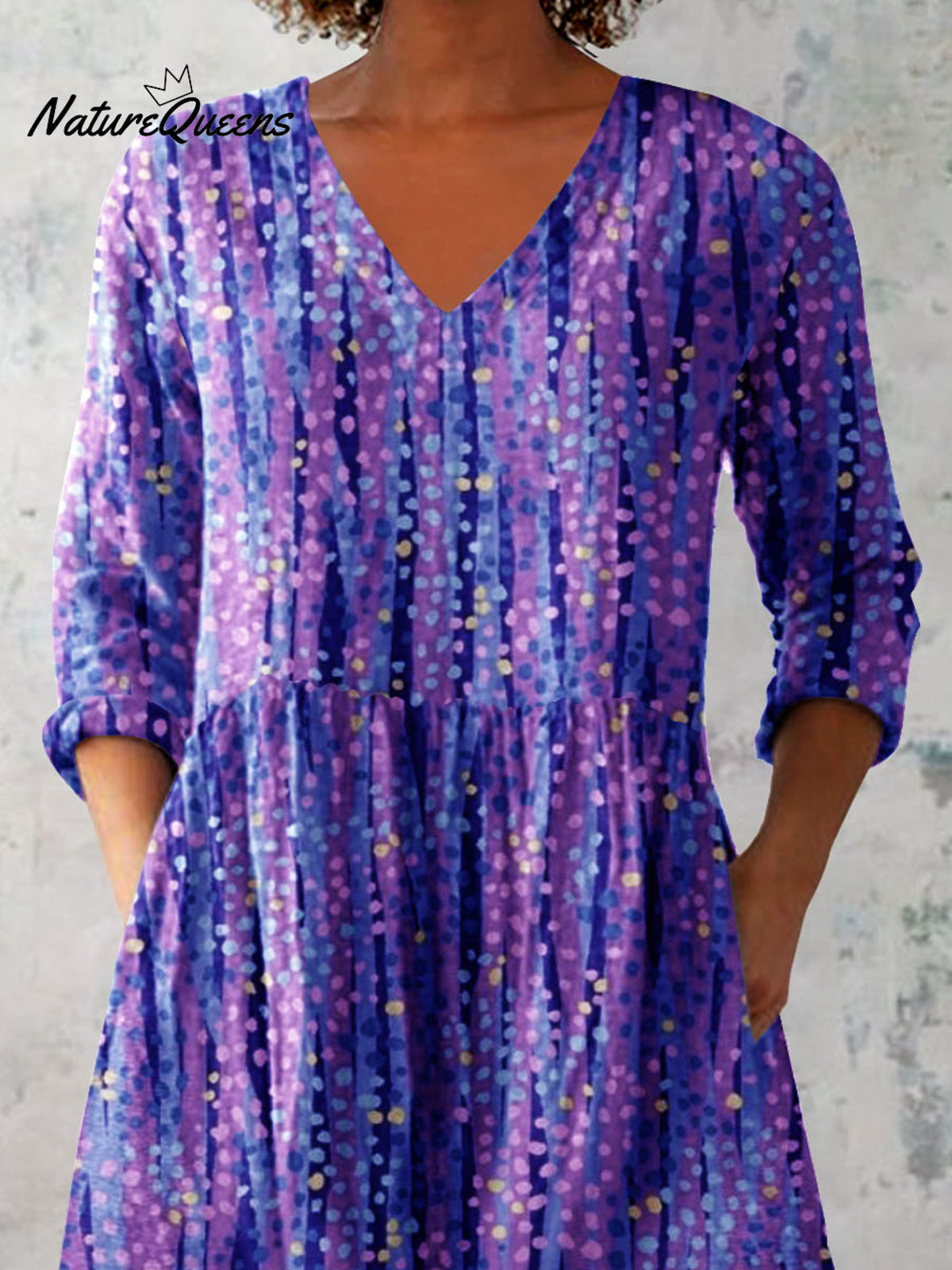 Women's Art Color Dot Print V-Neck Cotton and Linen Top