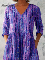 Women's Art Color Dot Print V-Neck Cotton and Linen Top