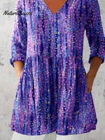 Women's Art Color Dot Print V-Neck Cotton and Linen Top