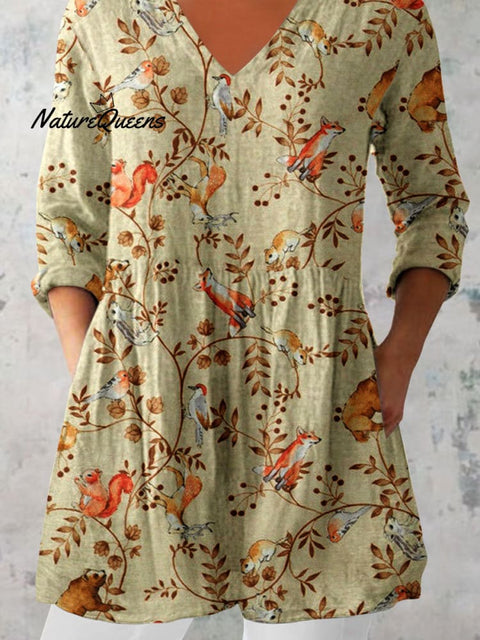 Women's Elegant Floral Pattern Cotton and Linen Top