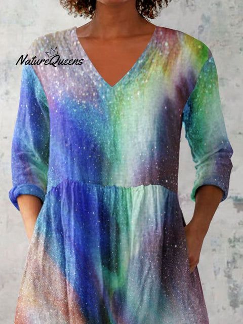 Women's Artistic Colorful Starry Sky Pattern Cotton and Linen Top