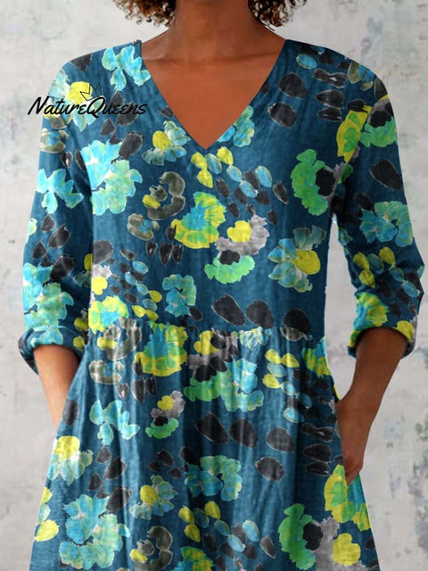 Women's Elegant Floral Pattern Cotton and Linen Top