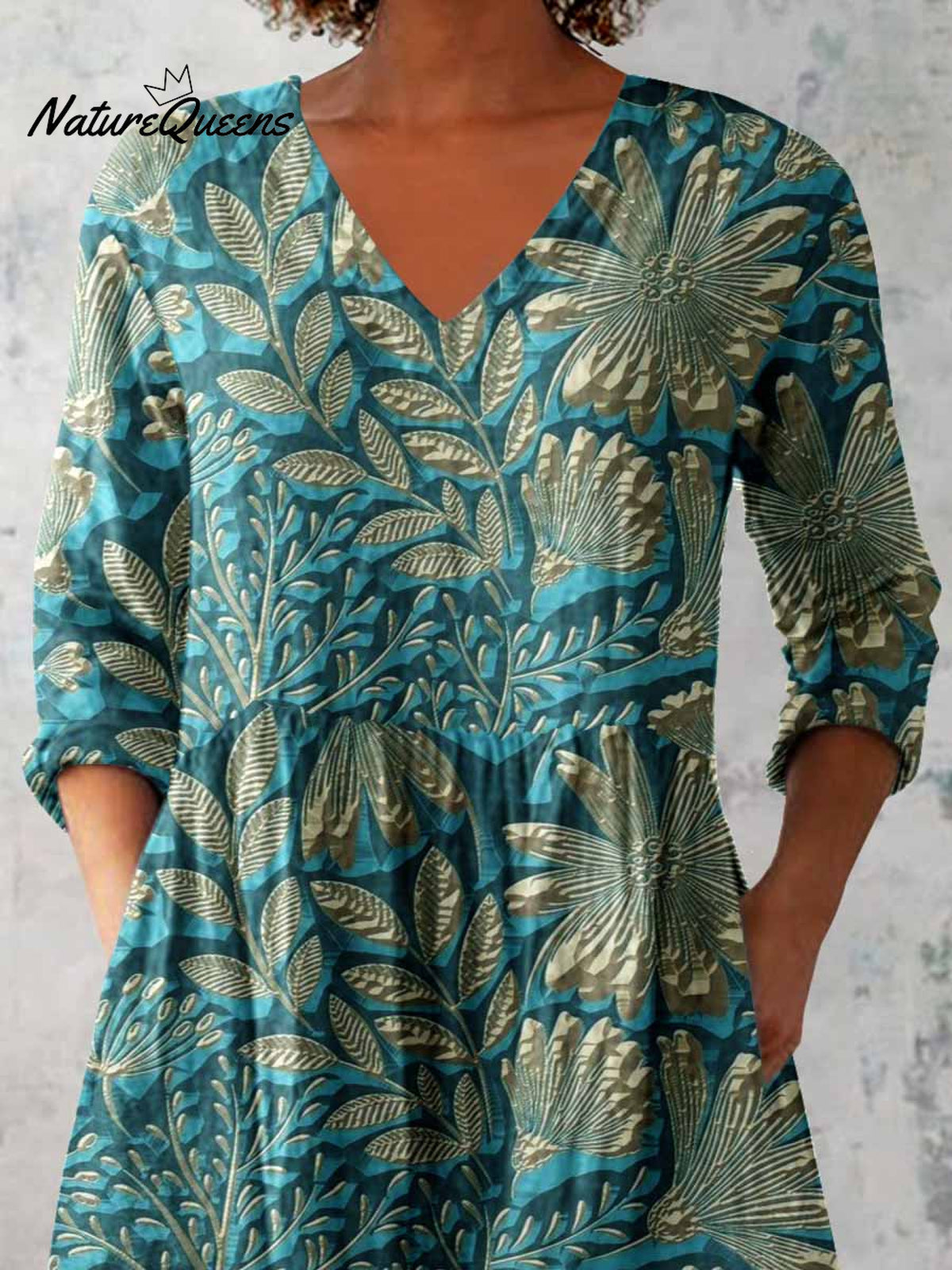 Women's Elegant Floral Pattern Cotton and Linen Top