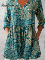 Women's Elegant Floral Pattern Cotton and Linen Top