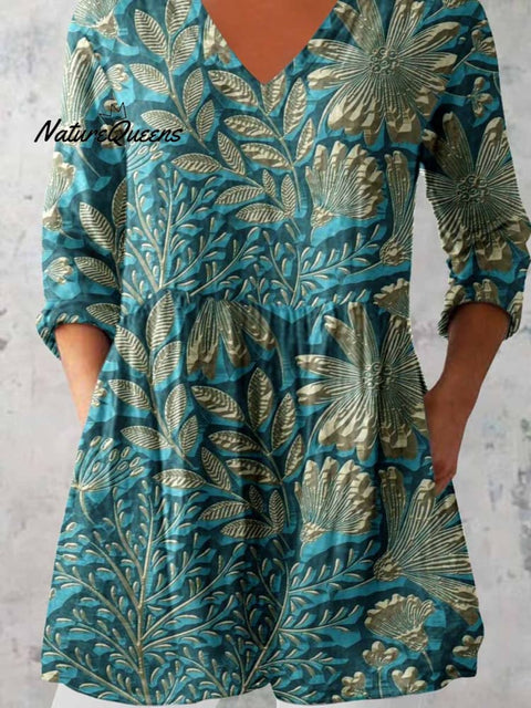 Women's Elegant Floral Pattern Cotton and Linen Top