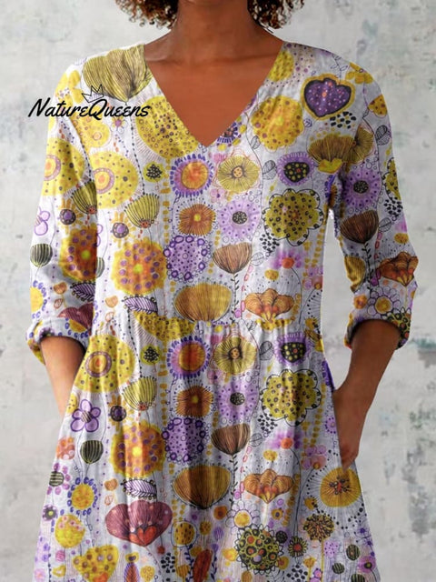 Women's Elegant Floral Pattern Cotton and Linen Top