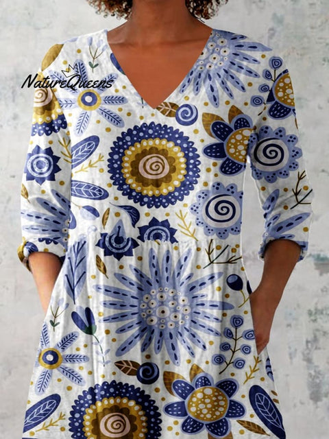 Women's Elegant Floral Pattern Cotton and Linen Top