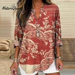 Japanese Art Plum Blossom Printed V Neck Casual Shirt