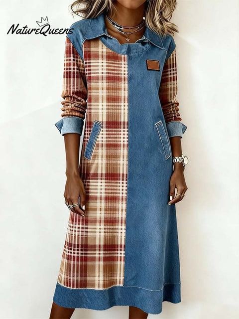 Women'S Casual Contrasting Color Splicing Dress