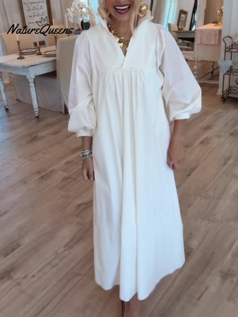 Women's Lace Stand Collar Loose Cotton Dress