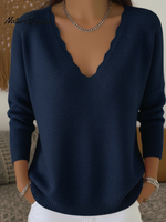 Women's Elegant Wavy Edge V-Neck Sweater Top
