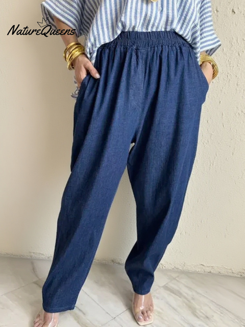 Women's Comfortable Soft Elastic Waist Denim Trousers