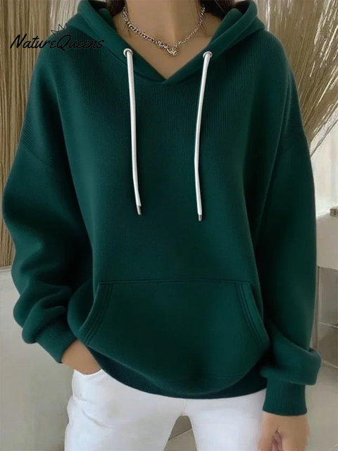 Women's Cotton Solid Pocket Hoodie Top