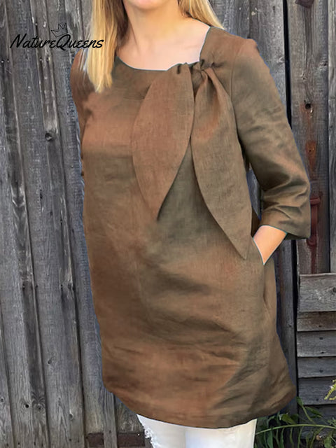 Women's Bow Loose Linen Top