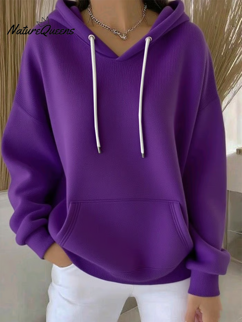 Women's Cotton Solid Pocket Hoodie Top
