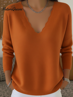 Women's Elegant Wavy Edge V-Neck Sweater Top