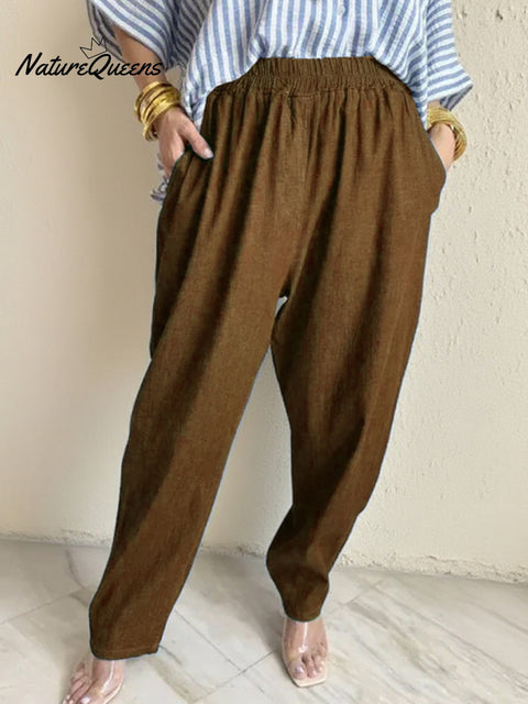 Women's Comfortable Soft Elastic Waist Denim Trousers