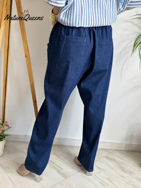 Women's Comfortable Soft Elastic Waist Denim Trousers