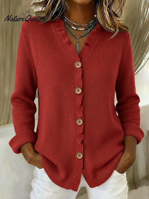 Women's Lace V-Neck Knitted Button Cardigan Sweater
