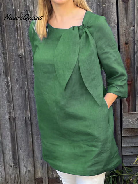 Women's Bow Loose Linen Top