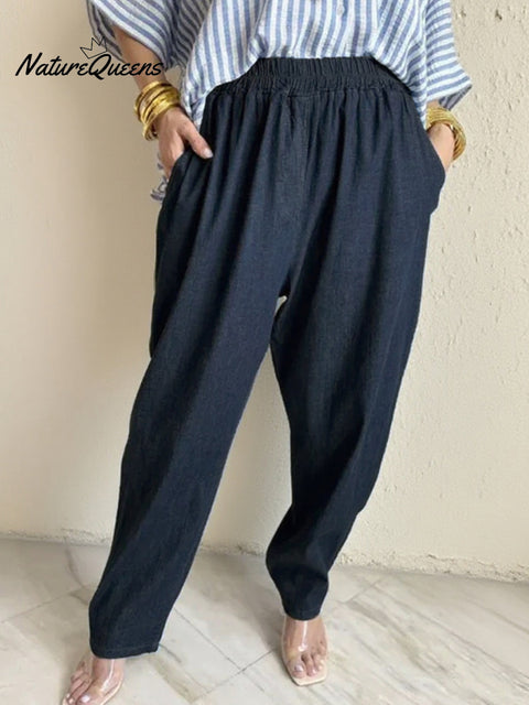 Women's Comfortable Soft Elastic Waist Denim Trousers