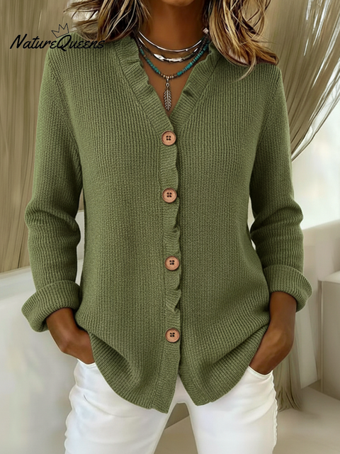 Women's Lace V-Neck Knitted Button Cardigan Sweater