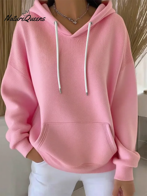 Women's Cotton Solid Pocket Hoodie Top