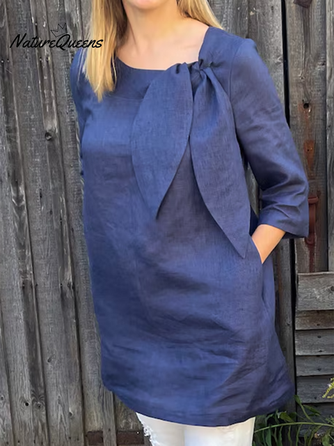 Women's Bow Loose Linen Top