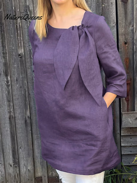 Women's Bow Loose Linen Top