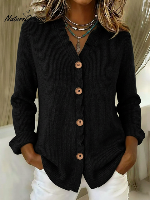 Women's Lace V-Neck Knitted Button Cardigan Sweater