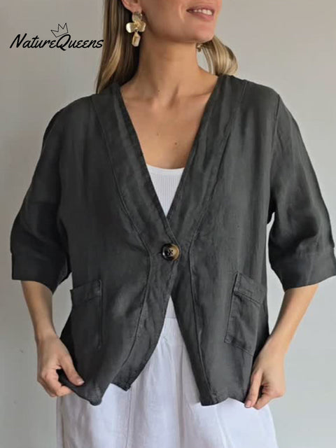 Women's Loose V-neck Button-down Linen Cardigan Top