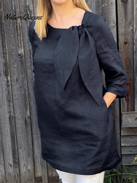 Women's Bow Loose Linen Top