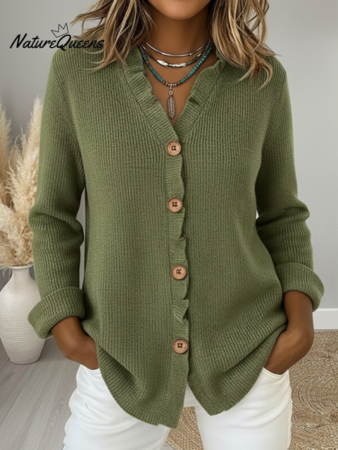 Women's Lace V-Neck Knitted Button Cardigan Sweater