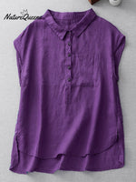 Ladies Casual Sleeveless Shirt With Lapel Button Design