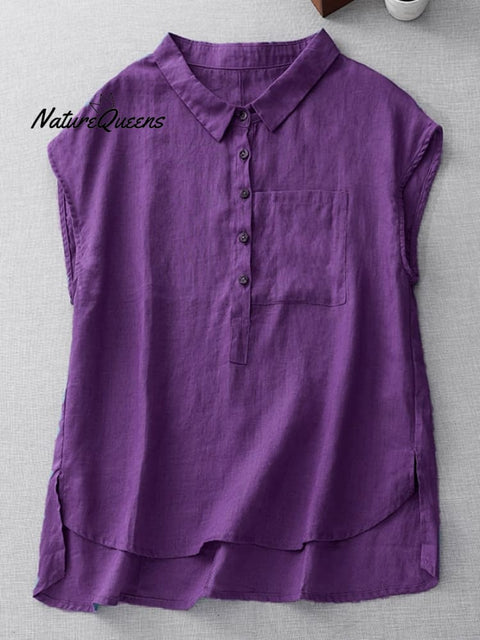 Ladies Casual Sleeveless Shirt With Lapel Button Design