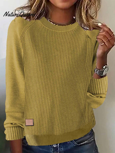 Women'S Autumn And Winter Round Neck Long Sleeve Spliced Sweater