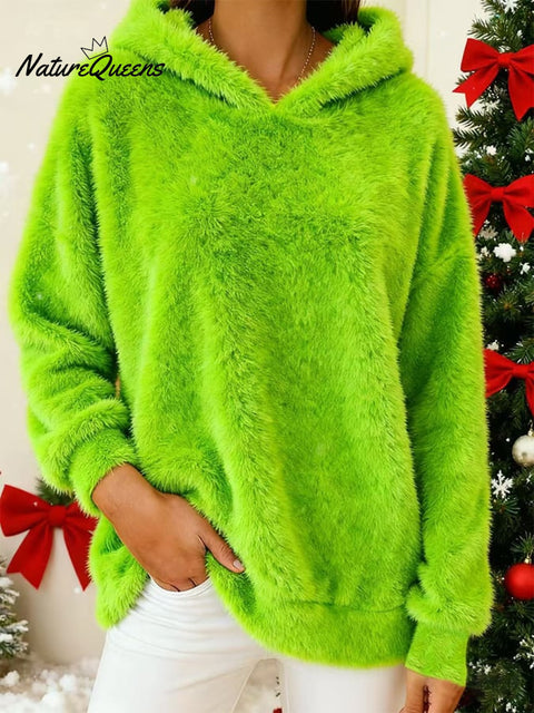 Women's Christmas Green Plush Sweatshirt