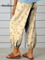 Women's Retro Elegant Floral Art Printed Cotton And Linen Casual Pants