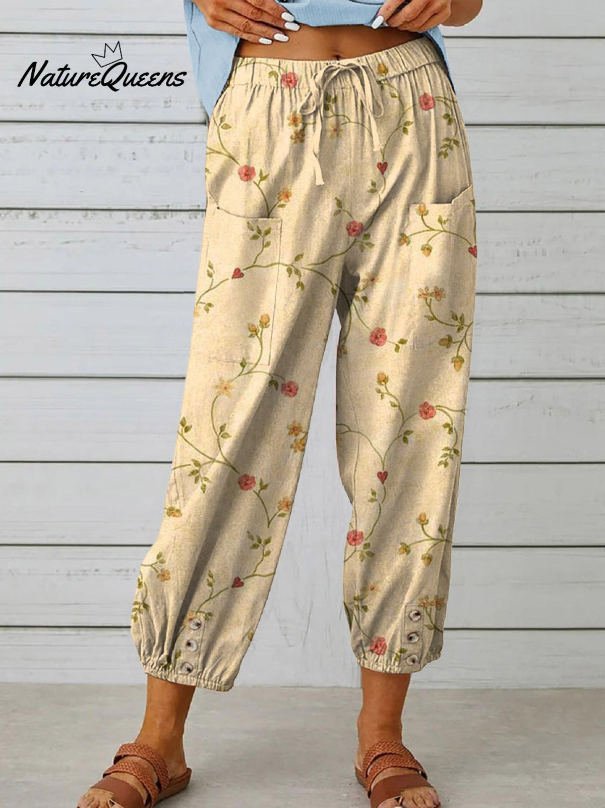 Women's Retro Elegant Floral Art Printed Cotton And Linen Casual Pants
