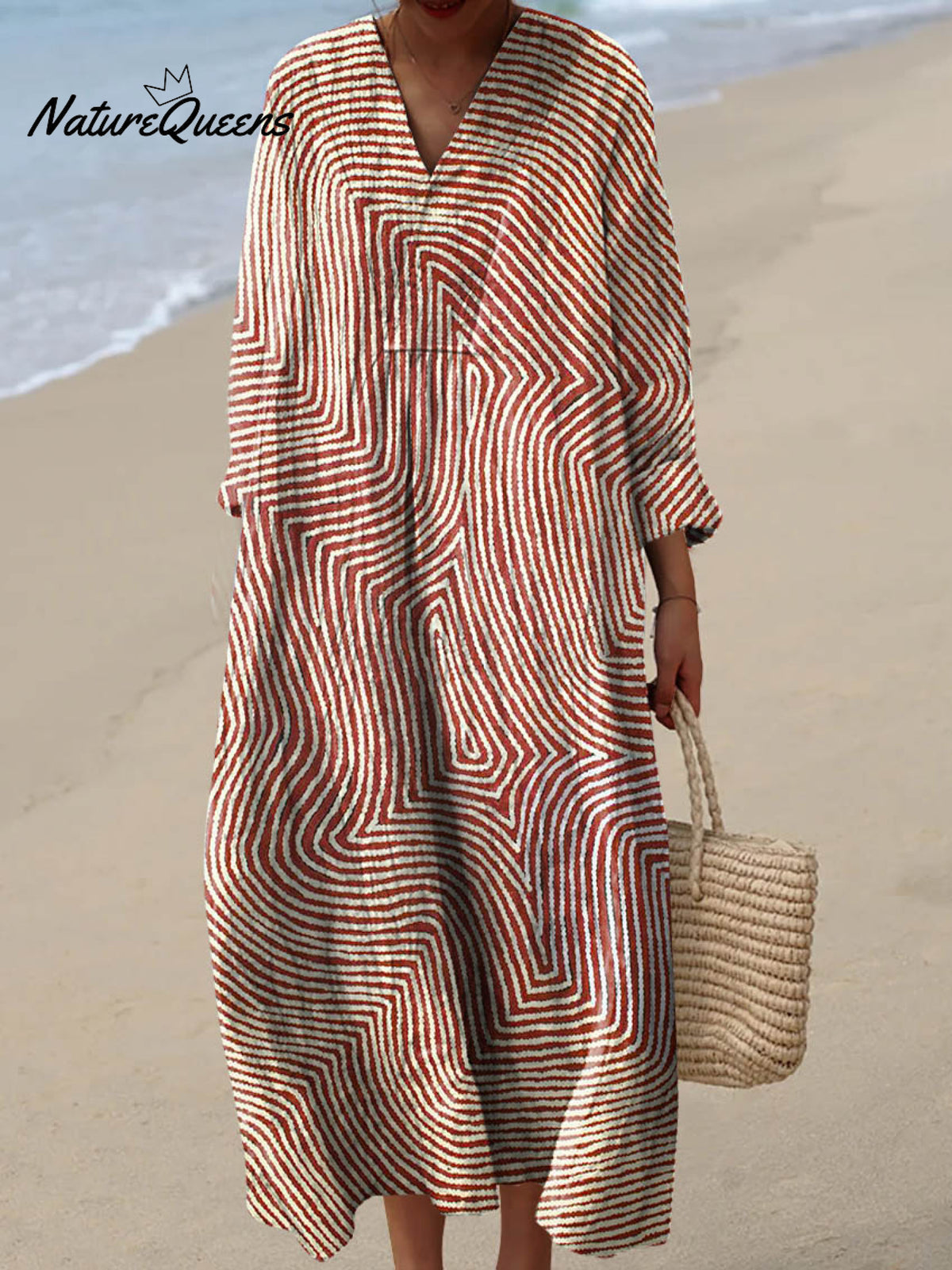 Women's Abstract Line Art Print Cotton Dress