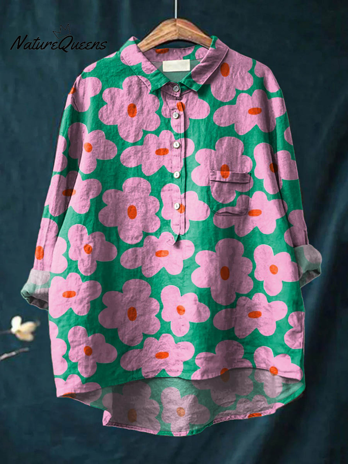 Women's Lovely Floral Ar Print Casual Cotton And Linen Shirt